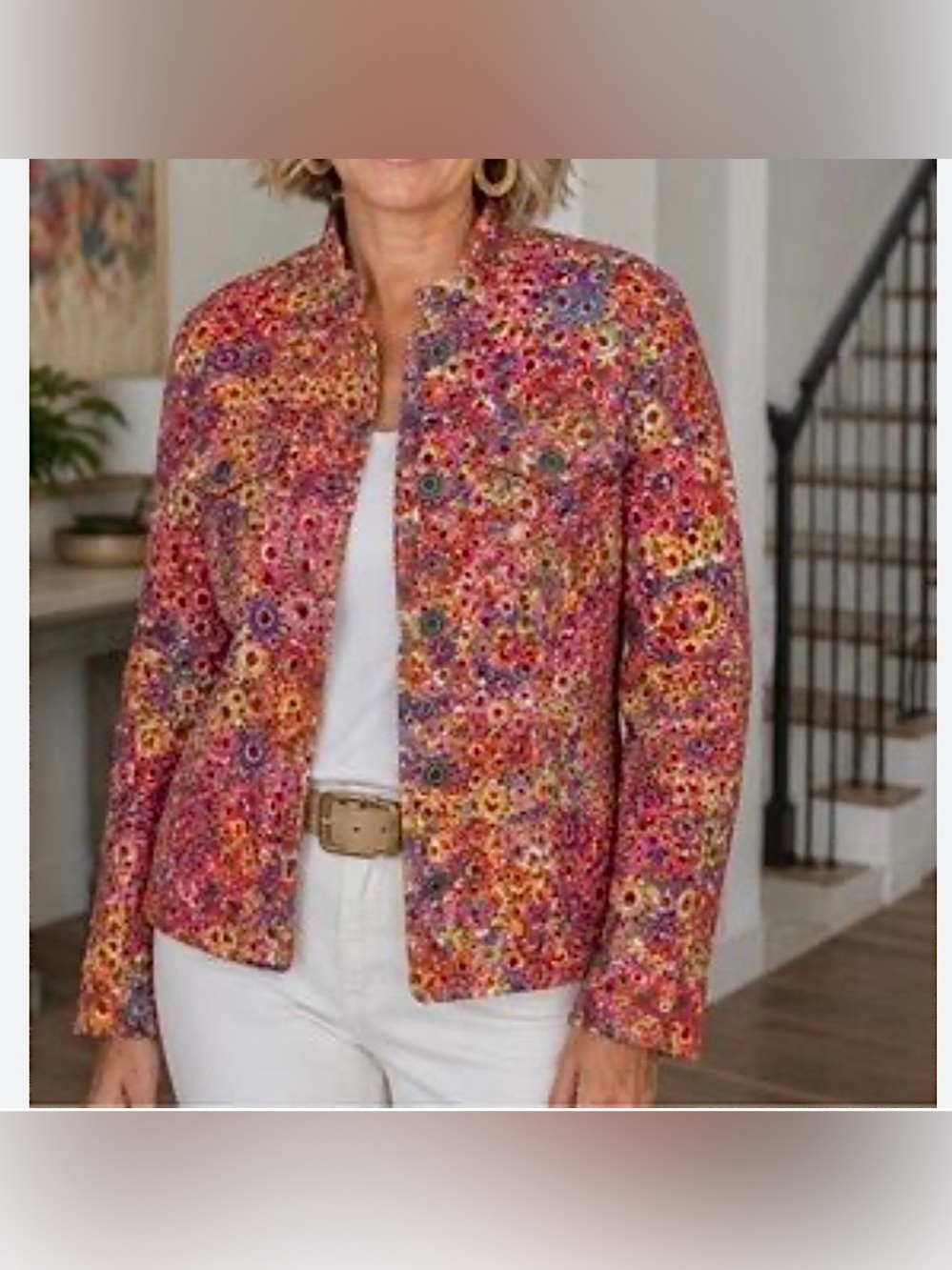 Chico’s Multicolor Eyelet Lace Shacket Jacket Lined Sz 3 XL Boho Hippie Cottage